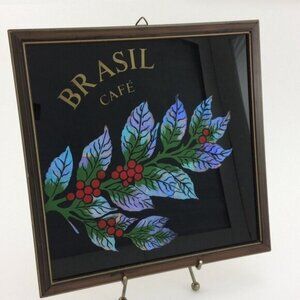 Vtg Framed Real Butterfly Wing Reverse Painted Glass Brasil Brazil Cafe Wall Art